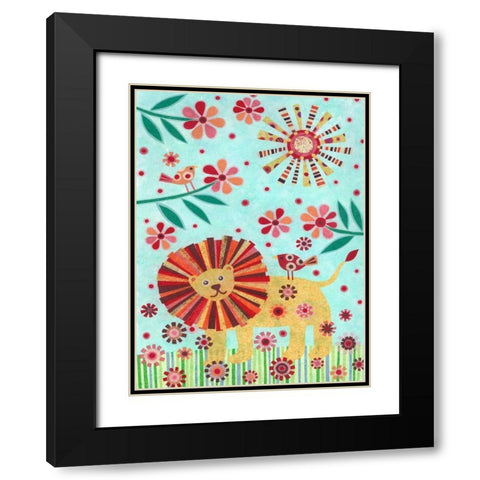 Lion and Birds Black Modern Wood Framed Art Print with Double Matting by Conway, Kim