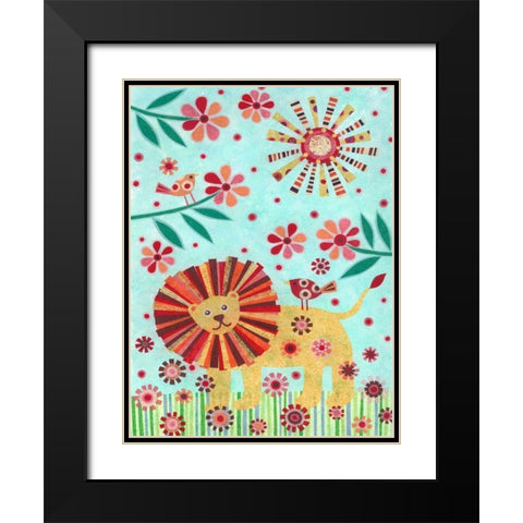 Lion and Birds Black Modern Wood Framed Art Print with Double Matting by Conway, Kim