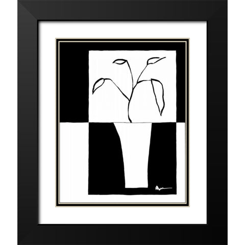 Minimalist Leaf in Vase II Black Modern Wood Framed Art Print with Double Matting by Goldberger, Jennifer