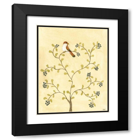 Berry Bird I Black Modern Wood Framed Art Print with Double Matting by Roper, Virginia A.
