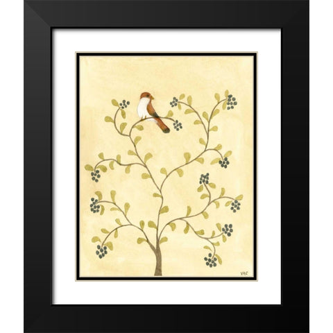 Berry Bird I Black Modern Wood Framed Art Print with Double Matting by Roper, Virginia A.