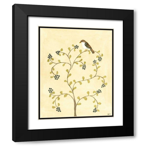 Berry Bird II Black Modern Wood Framed Art Print with Double Matting by Roper, Virginia A.