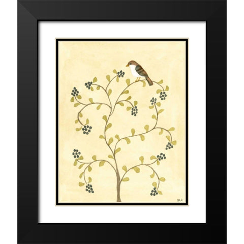 Berry Bird II Black Modern Wood Framed Art Print with Double Matting by Roper, Virginia A.