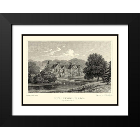 Pitchford Hall Black Modern Wood Framed Art Print with Double Matting by Neale, J.P.