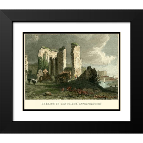 Remains of Priory, Haverford West Black Modern Wood Framed Art Print with Double Matting by Allom, T.
