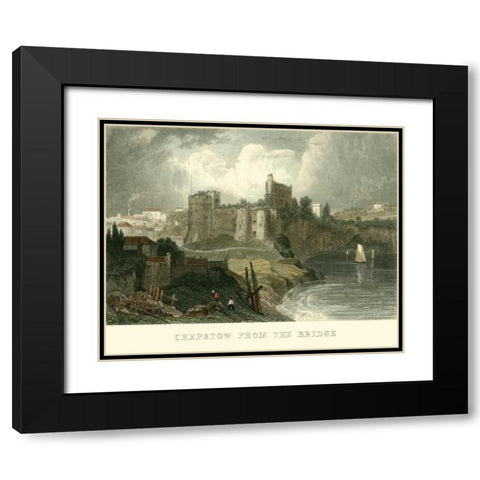 Chepstow from the Bridge Black Modern Wood Framed Art Print with Double Matting by Allom, T.