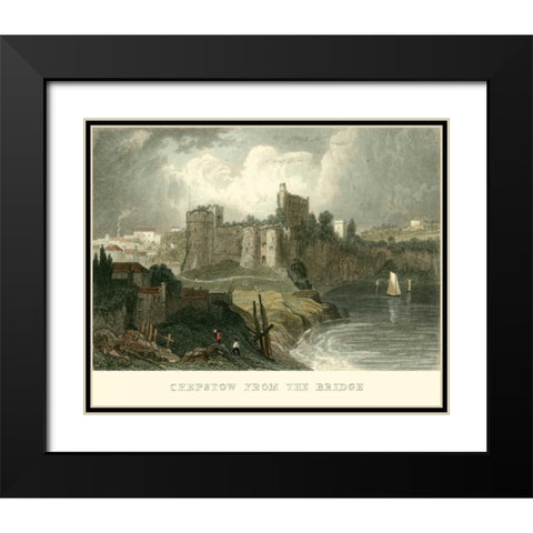 Chepstow from the Bridge Black Modern Wood Framed Art Print with Double Matting by Allom, T.