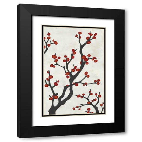 Red Berry Branch I Black Modern Wood Framed Art Print with Double Matting by Vess, June Erica