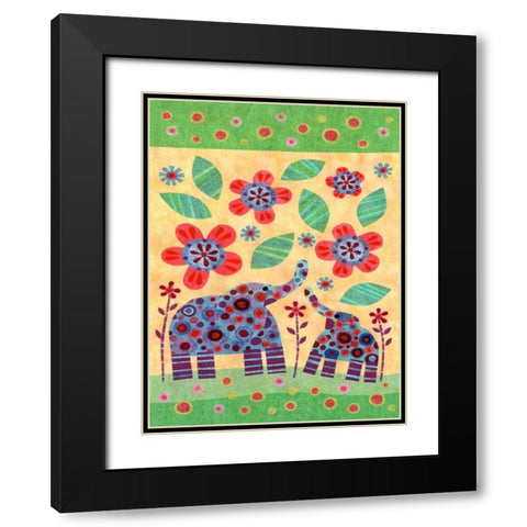 Elephant Pair Black Modern Wood Framed Art Print with Double Matting by Conway, Kim