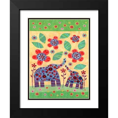 Elephant Pair Black Modern Wood Framed Art Print with Double Matting by Conway, Kim