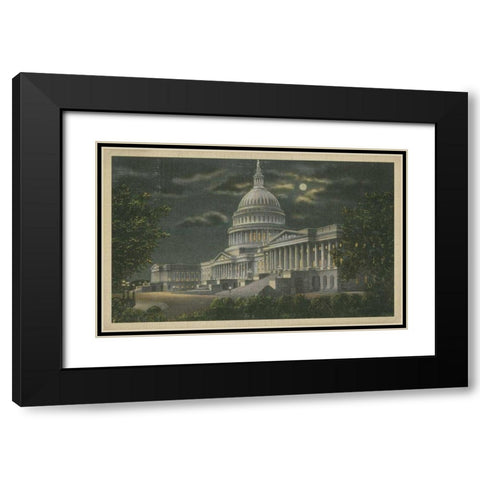 Capitol Building at Night Black Modern Wood Framed Art Print with Double Matting by Unknown