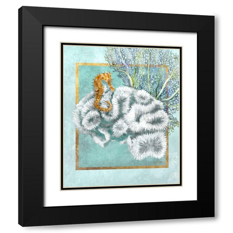 Coral and Seahorse Black Modern Wood Framed Art Print with Double Matting by Schory, Lori