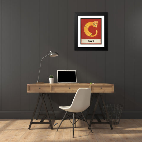 C is for Cat Black Modern Wood Framed Art Print with Double Matting by Zarris, Chariklia