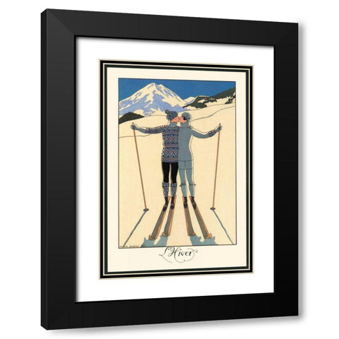 LHiver Black Modern Wood Framed Art Print with Double Matting by Barbier, George
