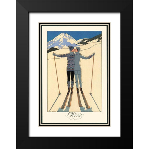 LHiver Black Modern Wood Framed Art Print with Double Matting by Barbier, George