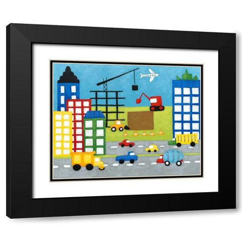 Storybook Construction Site Black Modern Wood Framed Art Print with Double Matting by Zarris, Chariklia