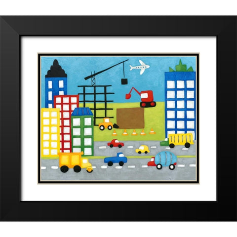 Storybook Construction Site Black Modern Wood Framed Art Print with Double Matting by Zarris, Chariklia