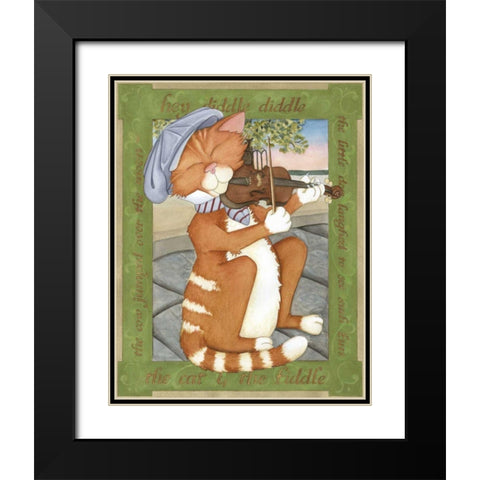 The Cat and The Fiddle Black Modern Wood Framed Art Print with Double Matting by Friel, Tara