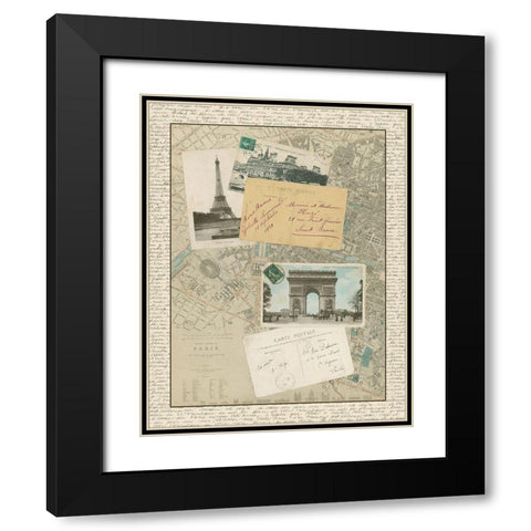 Post Cards from Paris Black Modern Wood Framed Art Print with Double Matting by Vision Studio