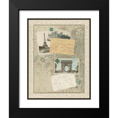 Post Cards from Paris Black Modern Wood Framed Art Print with Double Matting by Vision Studio