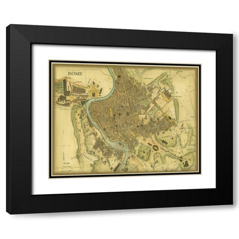 Map of Rome Black Modern Wood Framed Art Print with Double Matting by Vision Studio