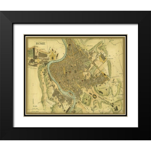 Map of Rome Black Modern Wood Framed Art Print with Double Matting by Vision Studio