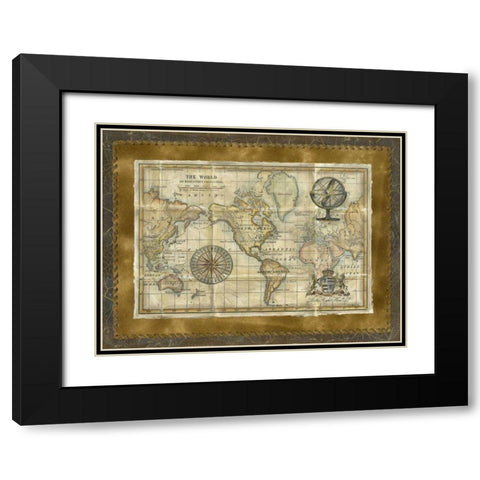 Antique World Map Black Modern Wood Framed Art Print with Double Matting by Vision Studio