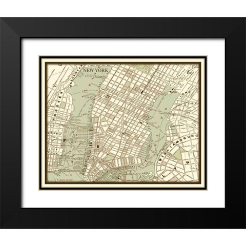 Sepia Map of New York Black Modern Wood Framed Art Print with Double Matting by Vision Studio