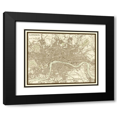 Sepia Map of London Black Modern Wood Framed Art Print with Double Matting by Vision Studio