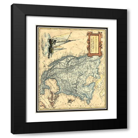 North America Map Black Modern Wood Framed Art Print with Double Matting by Vision Studio