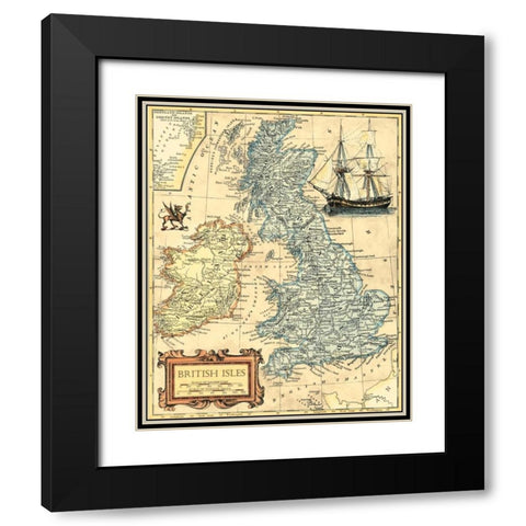 British Isles Map Black Modern Wood Framed Art Print with Double Matting by Vision Studio