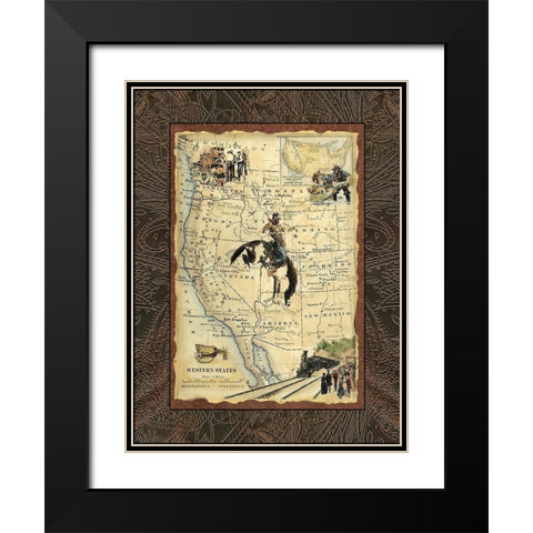 Western States Map Black Modern Wood Framed Art Print with Double Matting by Vision Studio