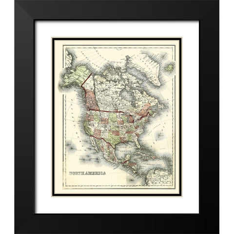 Small Antique Map of North America Black Modern Wood Framed Art Print with Double Matting by Johnson