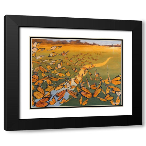 Monarch Migration Black Modern Wood Framed Art Print with Double Matting by Szatkowski, Fred