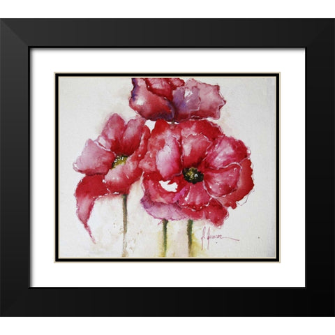 Fuchsia Poppies I Black Modern Wood Framed Art Print with Double Matting by Herrera, Leticia