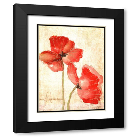 Vivid Red Poppies IV Black Modern Wood Framed Art Print with Double Matting by Herrera, Leticia