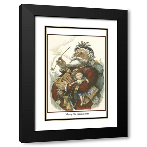 Merry Santa Black Modern Wood Framed Art Print with Double Matting by Unknown