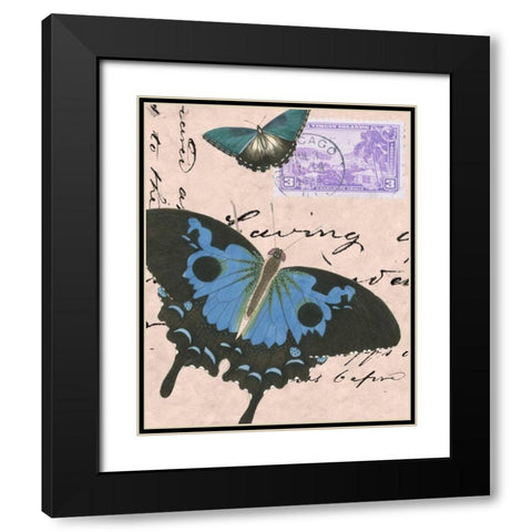 Le Papillon Script V Black Modern Wood Framed Art Print with Double Matting by Vision Studio