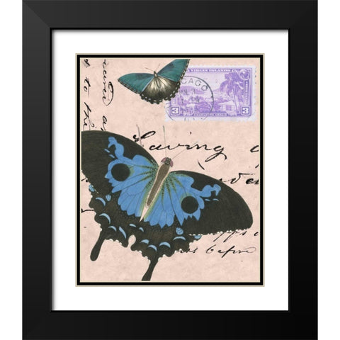Le Papillon Script V Black Modern Wood Framed Art Print with Double Matting by Vision Studio