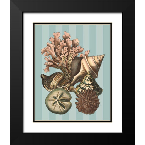 Shell and Coral on Aqua I Black Modern Wood Framed Art Print with Double Matting by Vision Studio