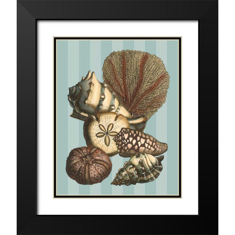 Shell and Coral on Aqua II Black Modern Wood Framed Art Print with Double Matting by Vision Studio
