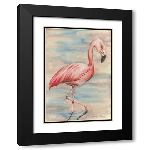 Pink Flamingo I Black Modern Wood Framed Art Print with Double Matting by Goldberger, Jennifer