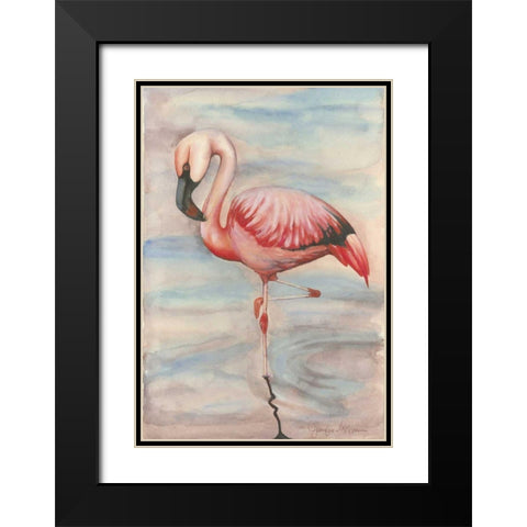 Pink Flamingo II Black Modern Wood Framed Art Print with Double Matting by Goldberger, Jennifer