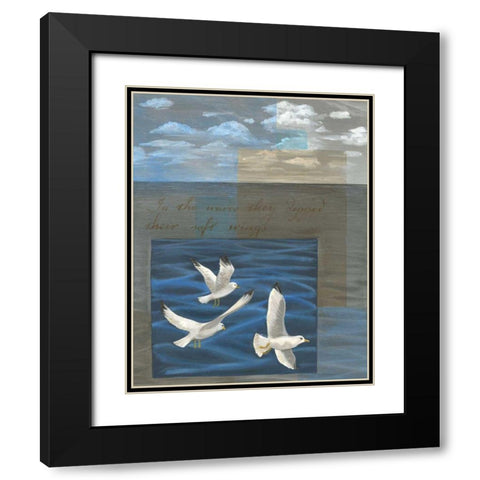 Three White Gulls I Black Modern Wood Framed Art Print with Double Matting by Friel, Tara