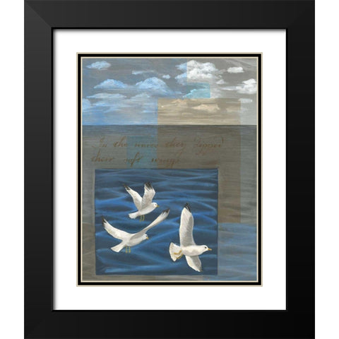 Three White Gulls I Black Modern Wood Framed Art Print with Double Matting by Friel, Tara