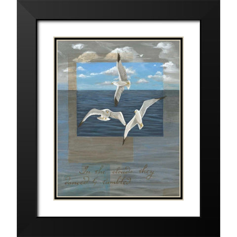 Three White Gulls II Black Modern Wood Framed Art Print with Double Matting by Friel, Tara