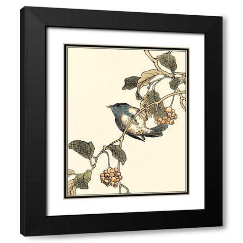 Oriental Bird on Branch III Black Modern Wood Framed Art Print with Double Matting by Vision Studio