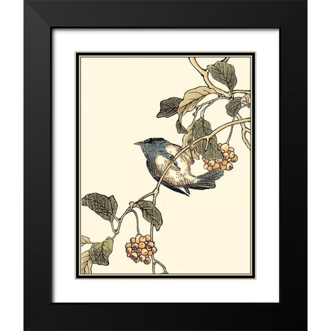 Oriental Bird on Branch III Black Modern Wood Framed Art Print with Double Matting by Vision Studio
