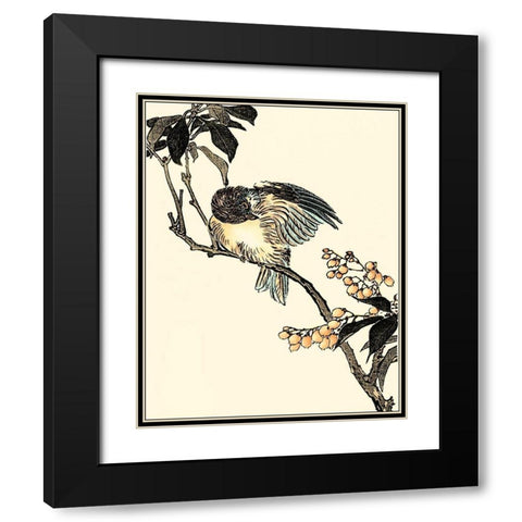 Oriental Bird on Branch V Black Modern Wood Framed Art Print with Double Matting by Vision Studio