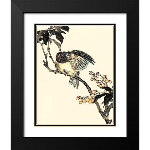 Oriental Bird on Branch V Black Modern Wood Framed Art Print with Double Matting by Vision Studio